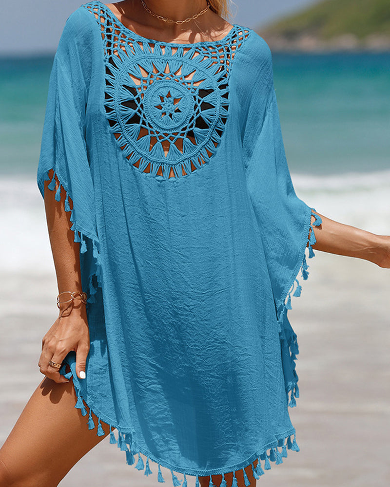 Pamela | Crochet Beach Cover Up with Tassel Hem