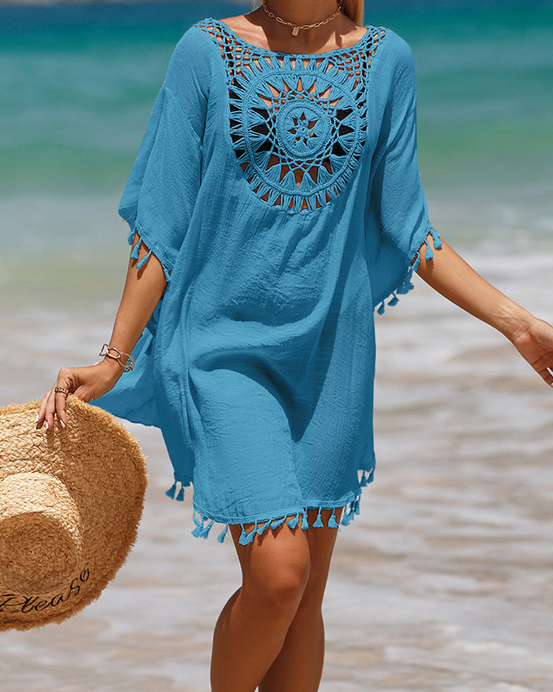 Pamela | Crochet Beach Cover Up with Tassel Hem