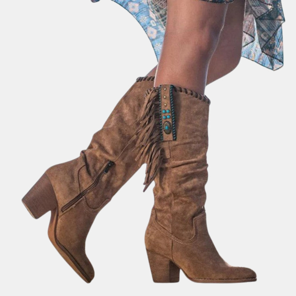 Pansy | Boho Western Boots with Fringe Detail