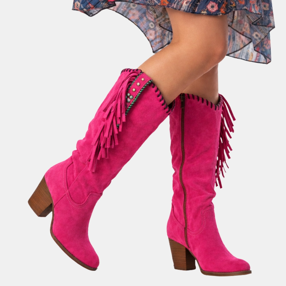Pansy | Boho Western Boots with Fringe Detail