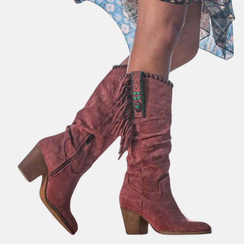 Pansy | Boho Western Boots with Fringe Detail