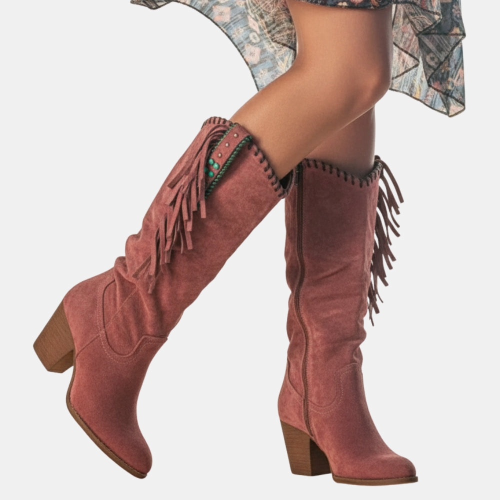 Pansy | Boho Western Boots with Fringe Detail