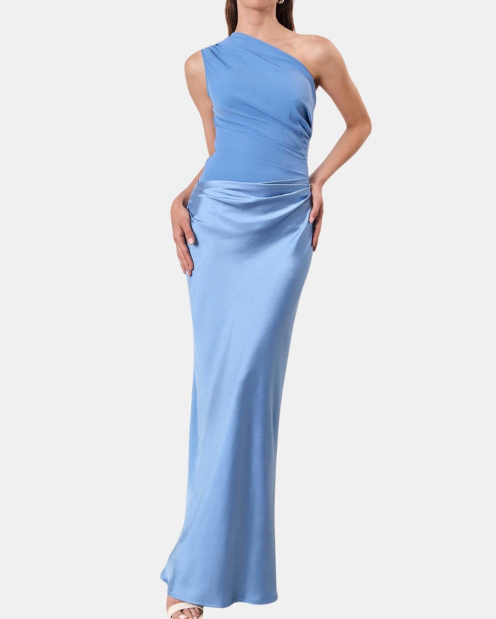Paryvoria | Sophisticated One Shoulder Pleated Maxi Dress