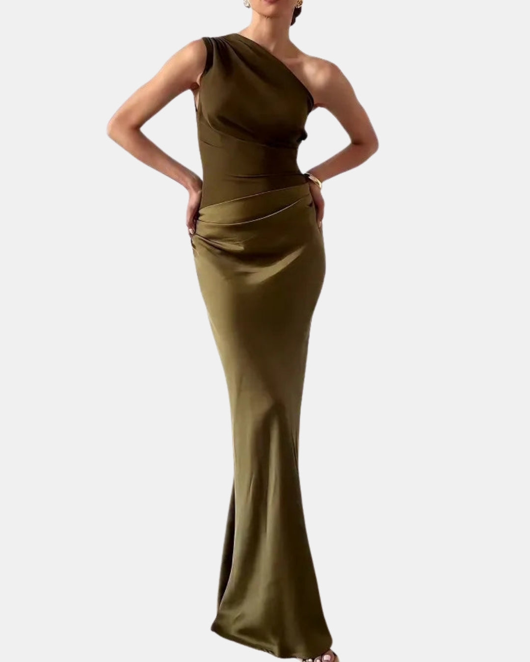 Paryvoria | Sophisticated One Shoulder Pleated Maxi Dress
