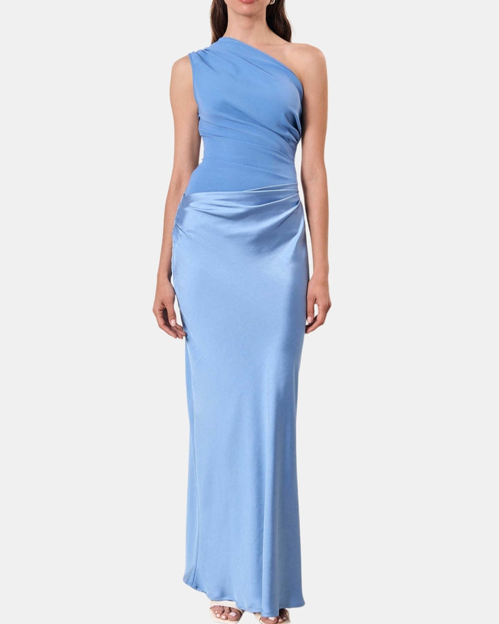 Paryvoria | Sophisticated One Shoulder Pleated Maxi Dress