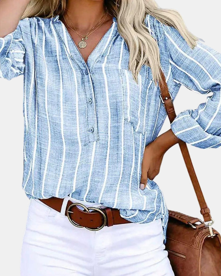 Paryzorra | Striped Button Up Blouse with Roll Sleeves