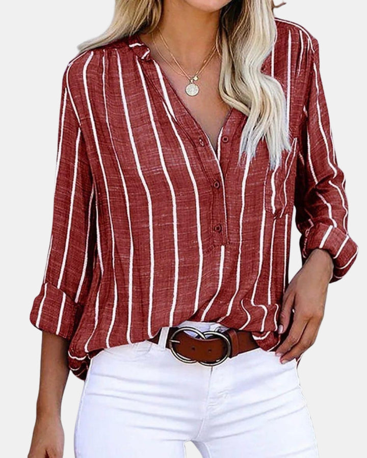Paryzorra | Striped Button Up Blouse with Roll Sleeves