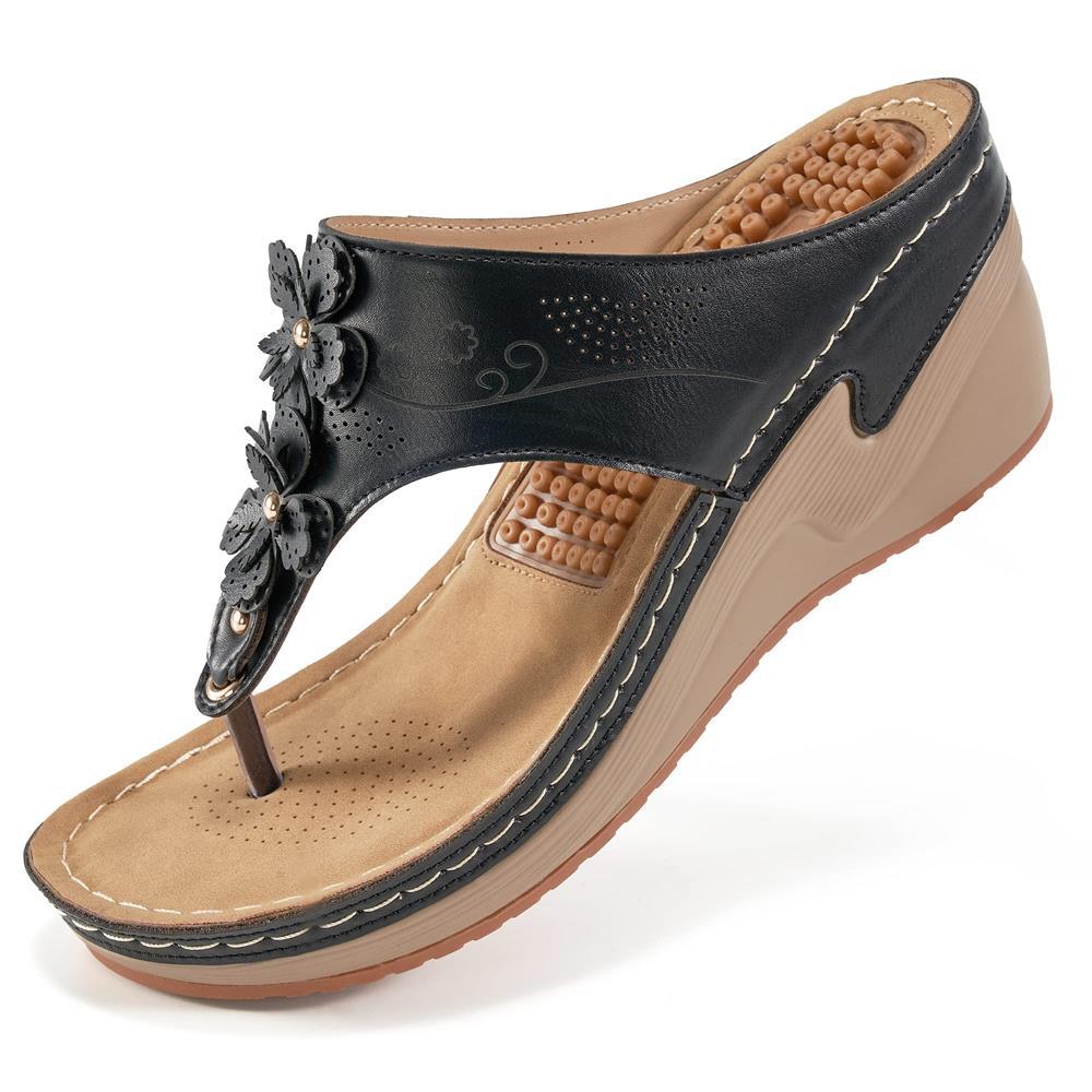Patsie | Classic Wedge Sandals with Floral Detail