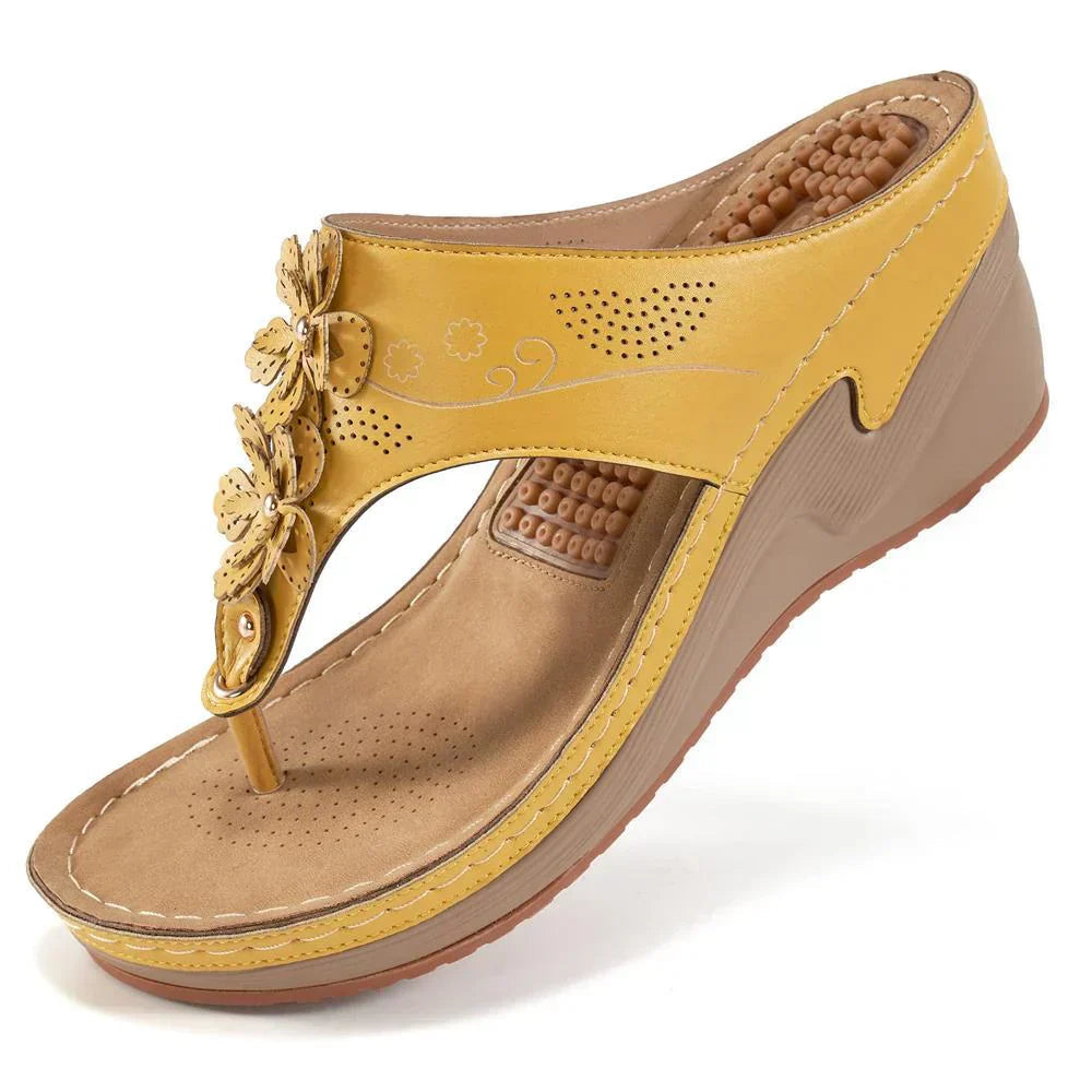 Patsie | Classic Wedge Sandals with Floral Detail