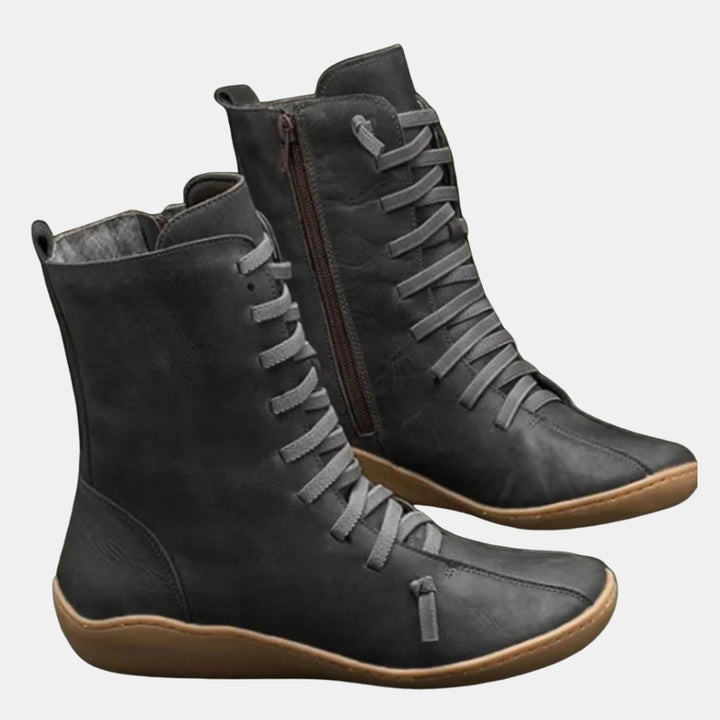 Pearline | Casual Lace-Up Mid Calf Boots with Side Zip