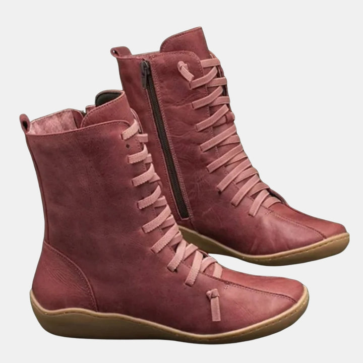 Pearline | Casual Lace-Up Mid Calf Boots with Side Zip