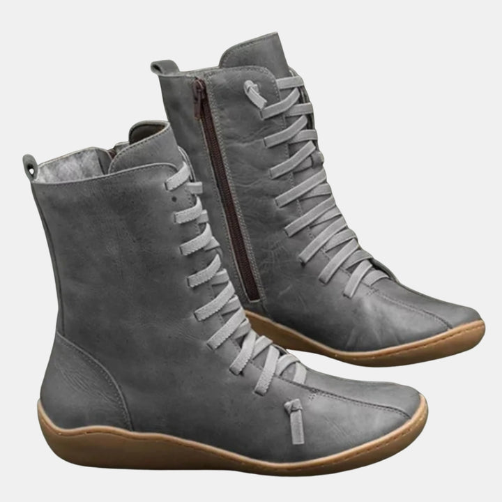 Pearline | Casual Lace-Up Mid Calf Boots with Side Zip