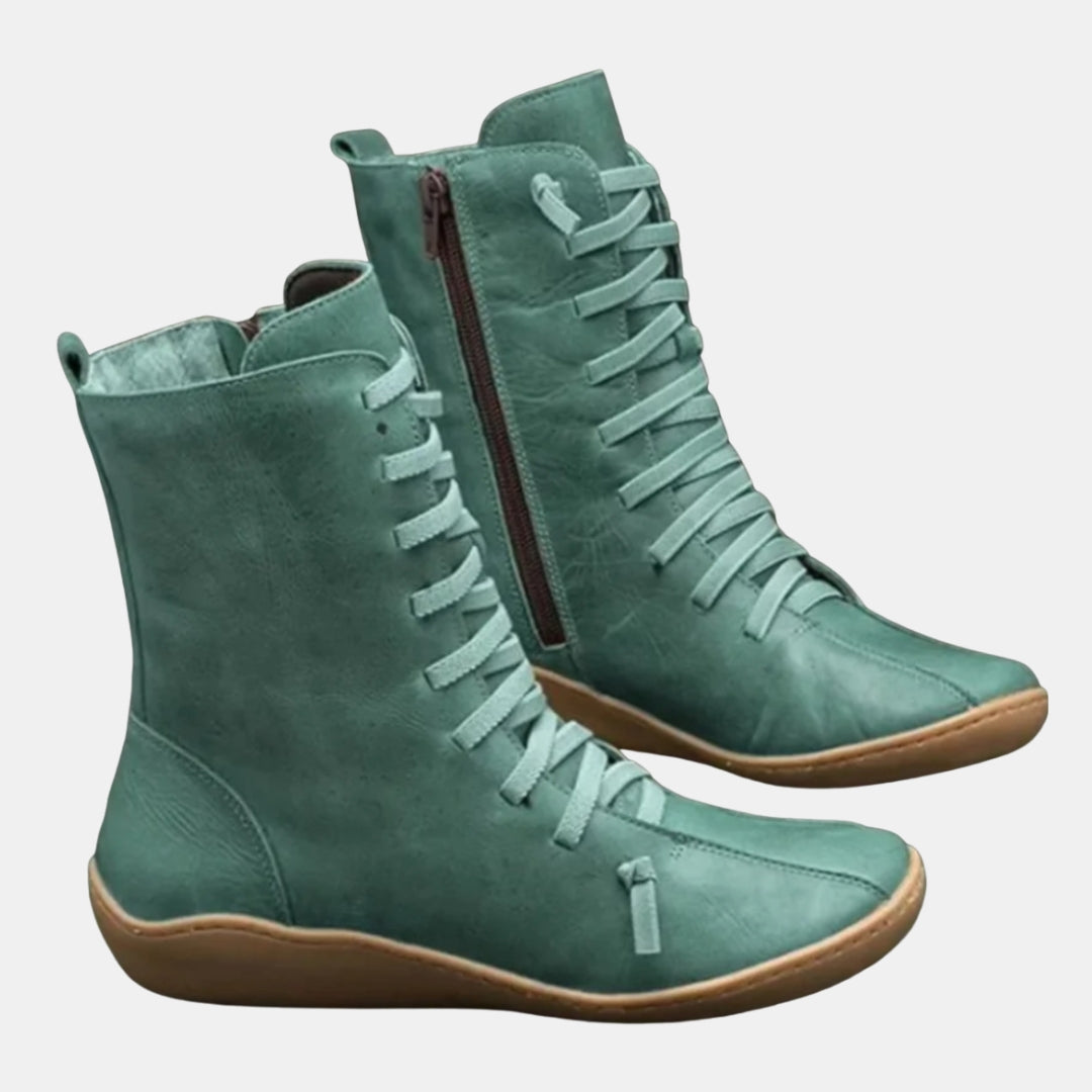 Pearline | Casual Lace-Up Mid Calf Boots with Side Zip