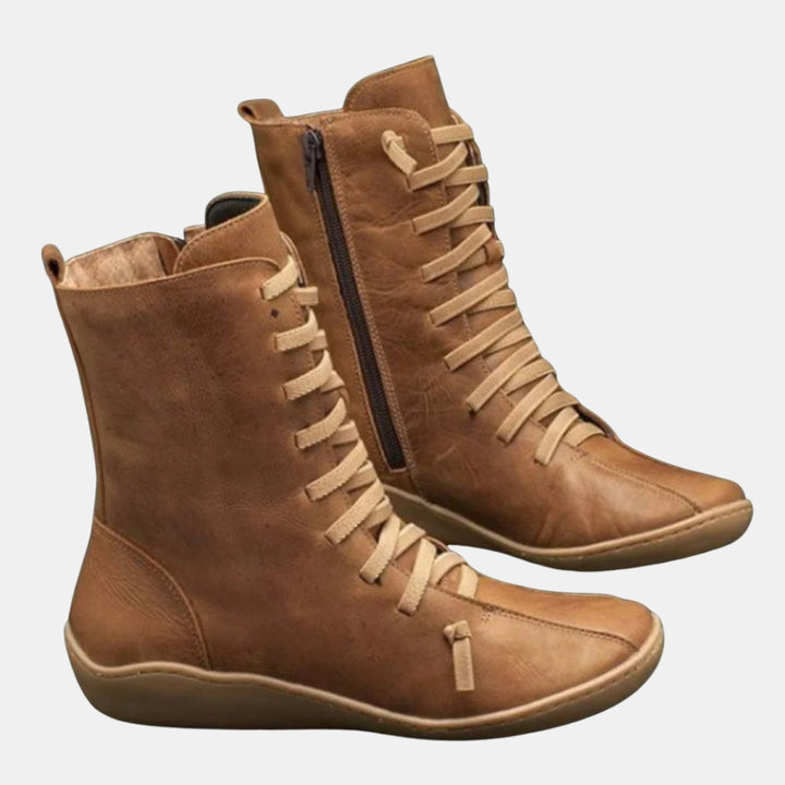 Pearline | Casual Lace-Up Mid Calf Boots with Side Zip