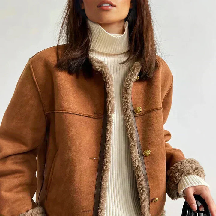 Penelope | Shearling Trim Jacket with Button Front
