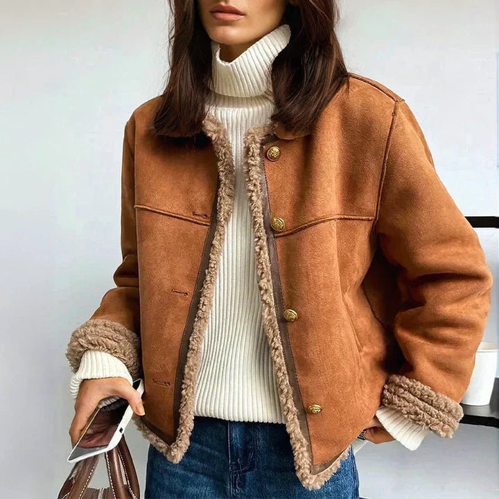 Penelope | Shearling Trim Jacket with Button Front