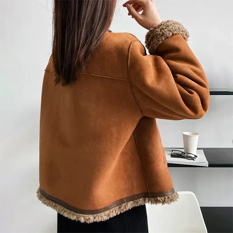 Penelope | Shearling Trim Jacket with Button Front