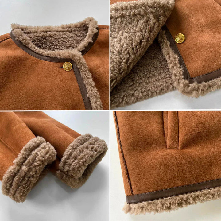 Penelope | Shearling Trim Jacket with Button Front