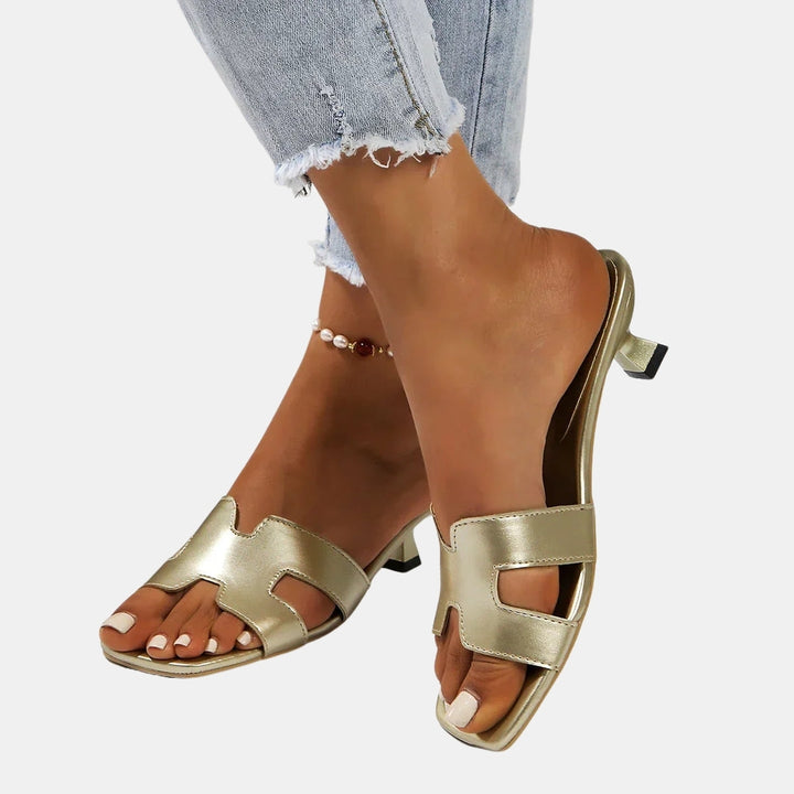Perdita | Kitten Heel Slide Sandals with Strap Detail