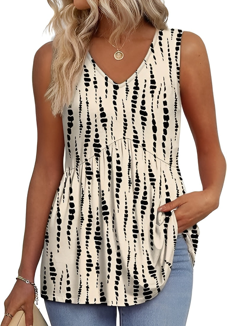 Pirezorra | Floral Sleeveless Top with V Neck