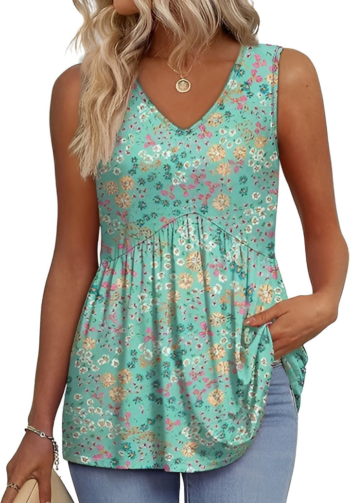 Pirezorra | Floral Sleeveless Top with V Neck