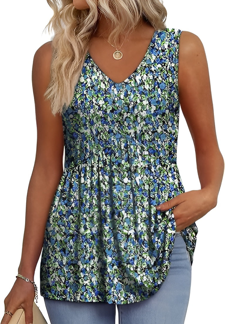 Pirezorra | Floral Sleeveless Top with V Neck