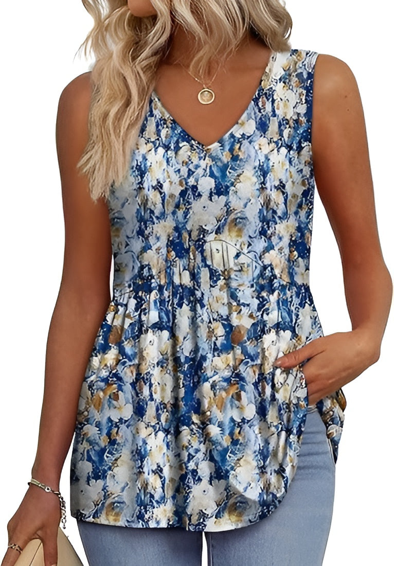 Pirezorra | Floral Sleeveless Top with V Neck