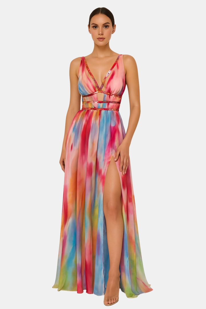 Poryzella | Modern Cut-Out Maxi Dress with Front Slit