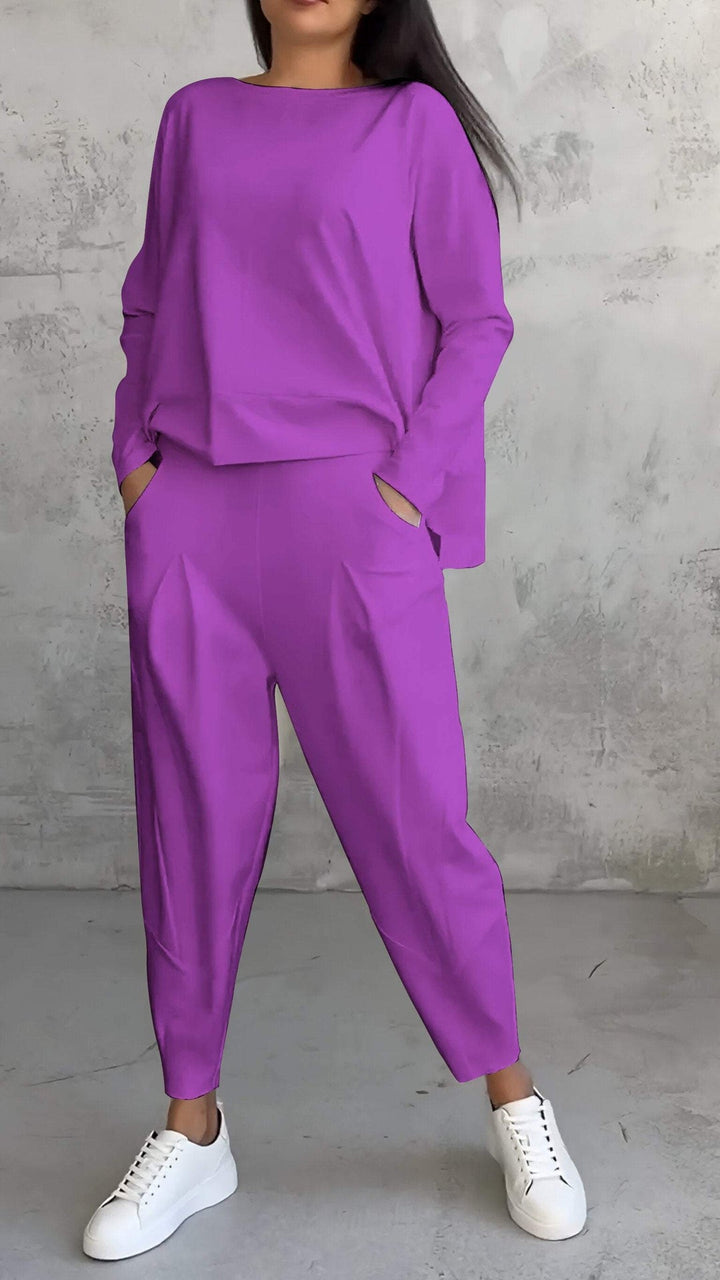 Priscilla | Modern Two Piece Set with Boat Neck Top and Tapered Pants