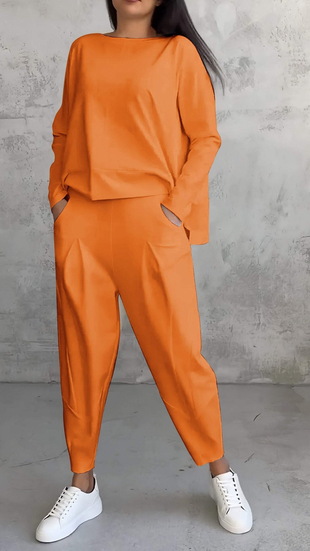 Priscilla | Modern Two Piece Set with Boat Neck Top and Tapered Pants
