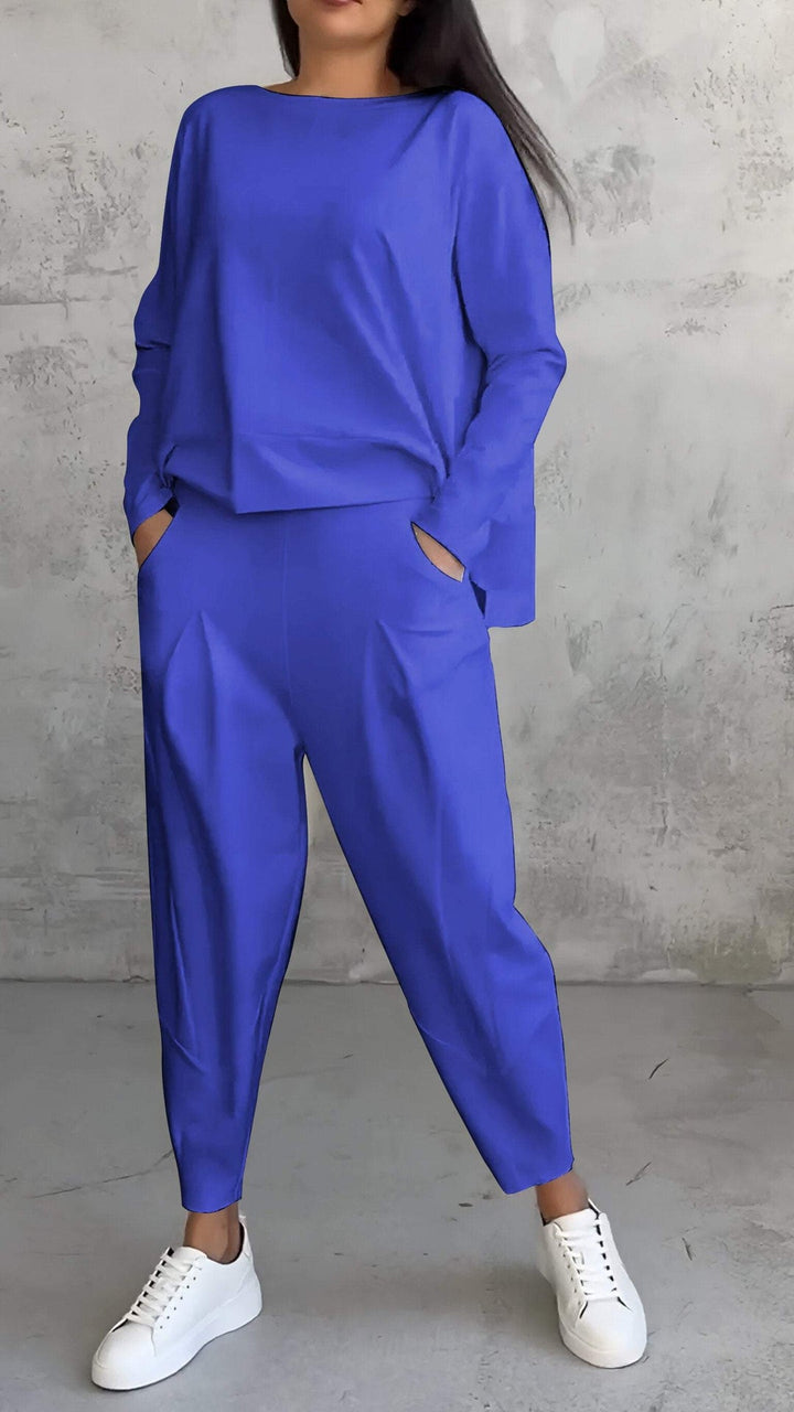 Priscilla | Modern Two Piece Set with Boat Neck Top and Tapered Pants