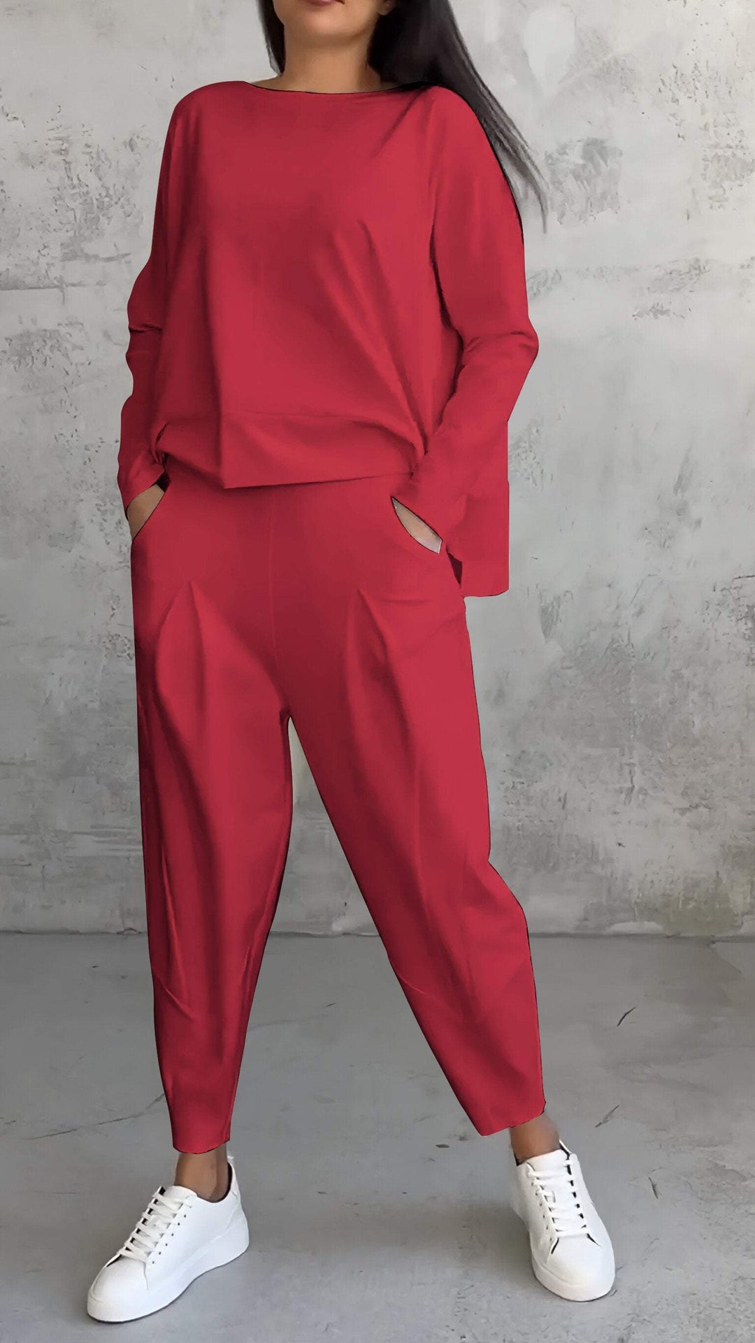 Priscilla | Modern Two Piece Set with Boat Neck Top and Tapered Pants