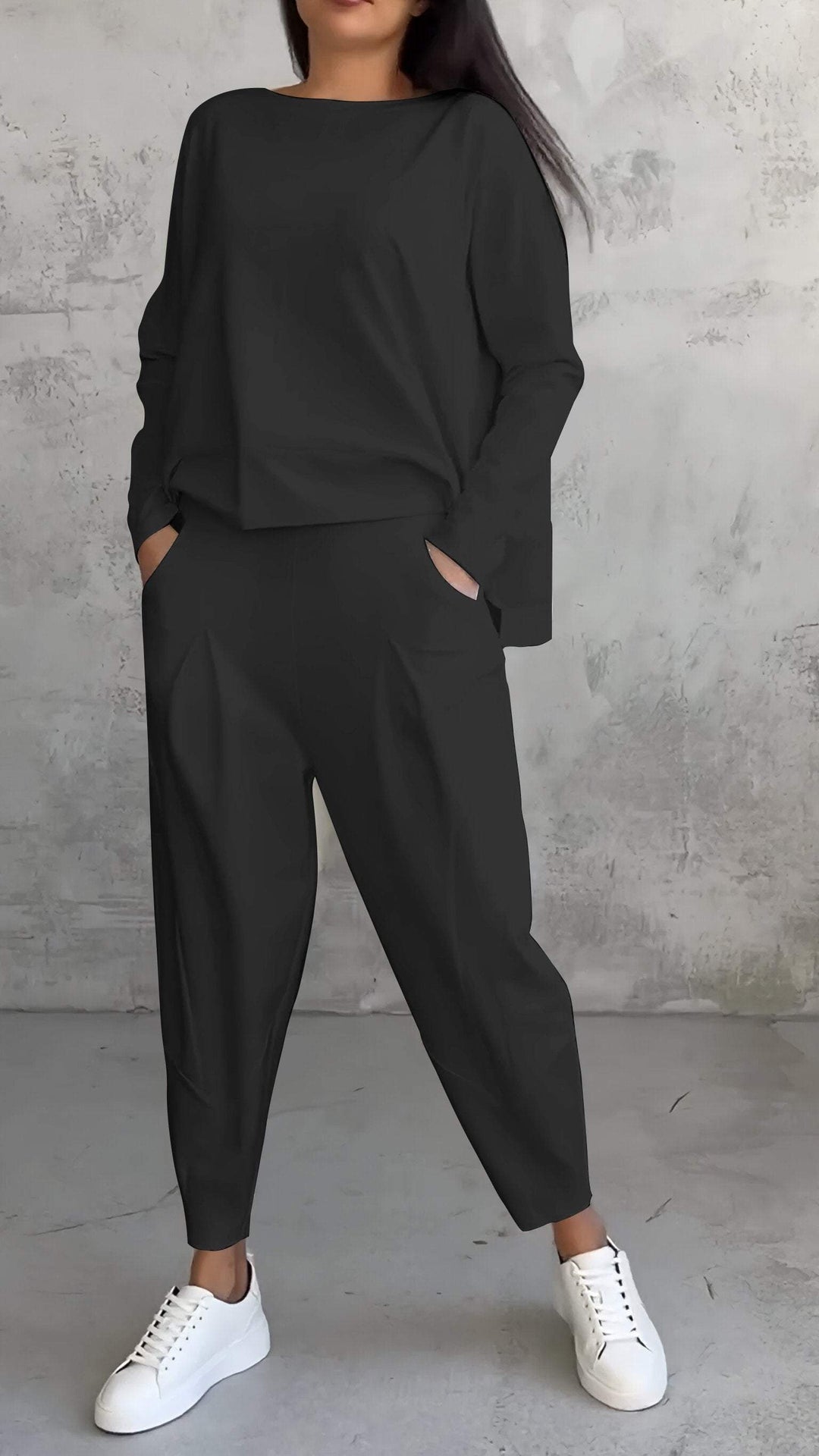 Priscilla | Modern Two Piece Set with Boat Neck Top and Tapered Pants