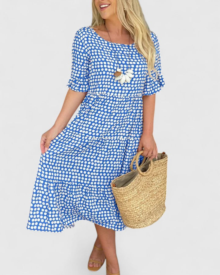 Prymira | Printed Midi Dress with Ruffle Sleeves