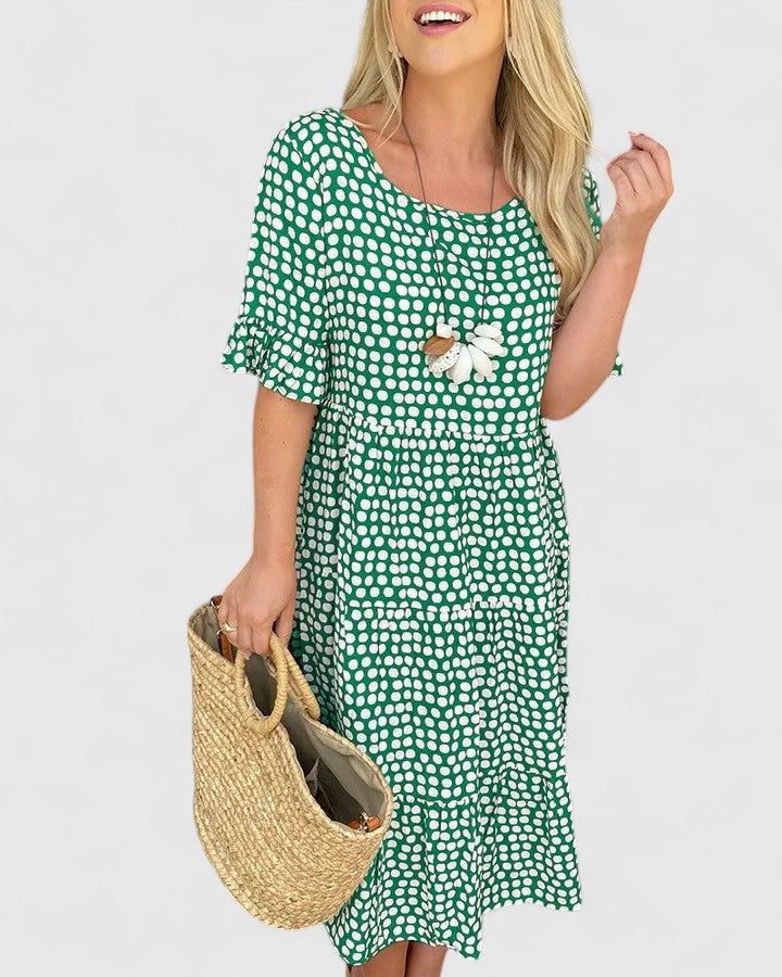 Prymira | Printed Midi Dress with Ruffle Sleeves