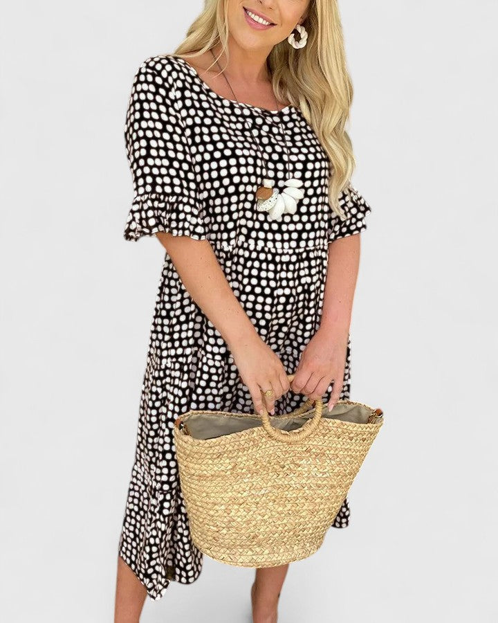Prymira | Printed Midi Dress with Ruffle Sleeves