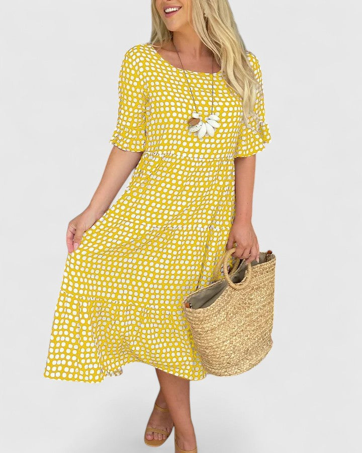 Prymira | Printed Midi Dress with Ruffle Sleeves