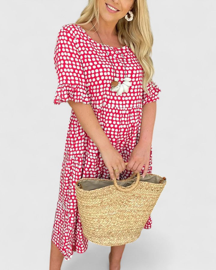 Prymira | Printed Midi Dress with Ruffle Sleeves