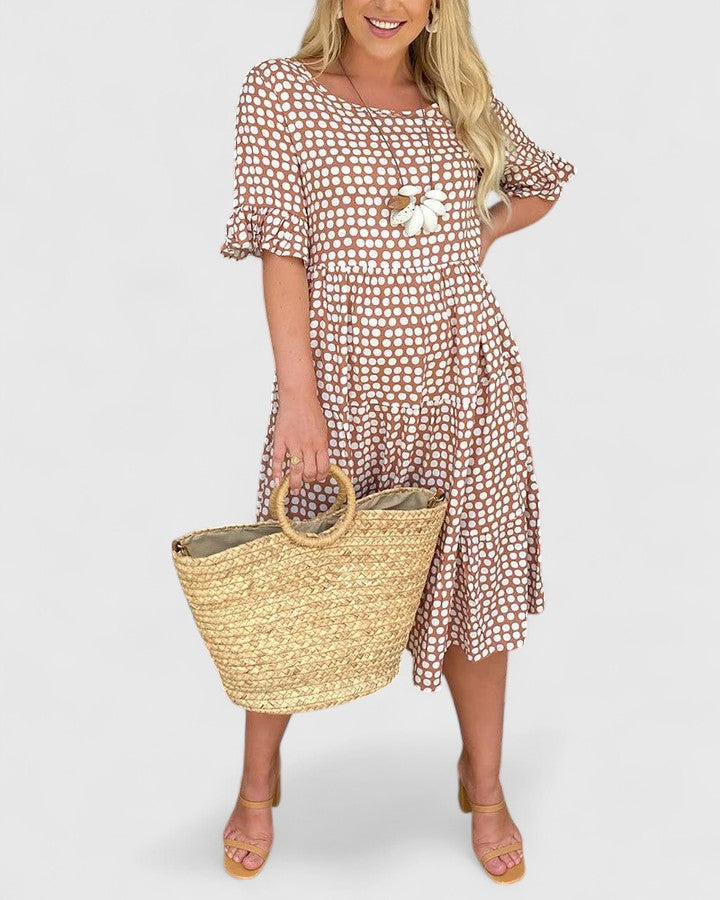 Prymira | Printed Midi Dress with Ruffle Sleeves