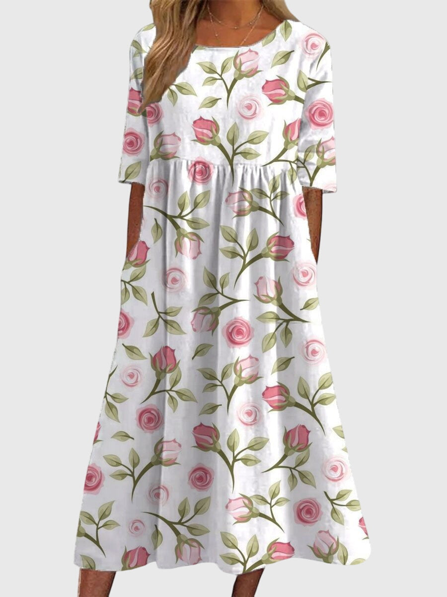Prynnah | Patterned Relaxed Midi Dress with Pockets