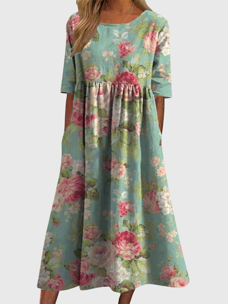 Prynnah | Patterned Relaxed Midi Dress with Pockets