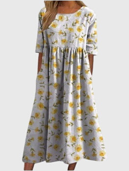 Prynnah | Patterned Relaxed Midi Dress with Pockets