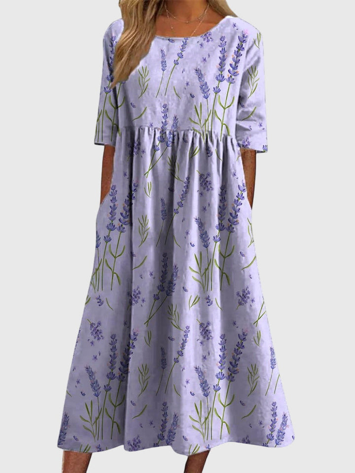 Prynnah | Patterned Relaxed Midi Dress with Pockets