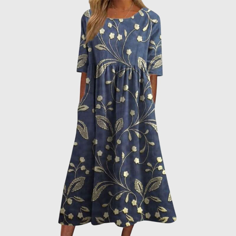 Prynnah | Patterned Relaxed Midi Dress with Pockets