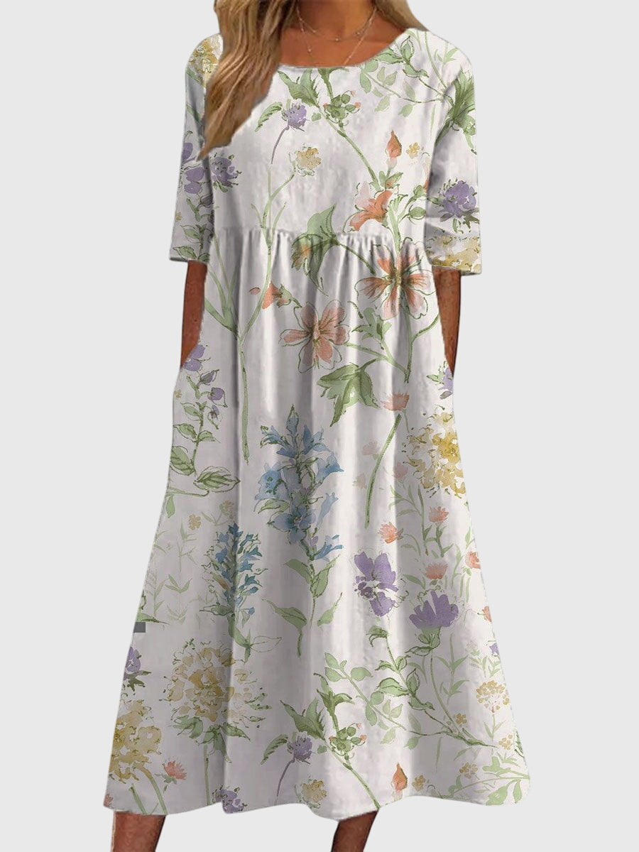 Prynnah | Patterned Relaxed Midi Dress with Pockets