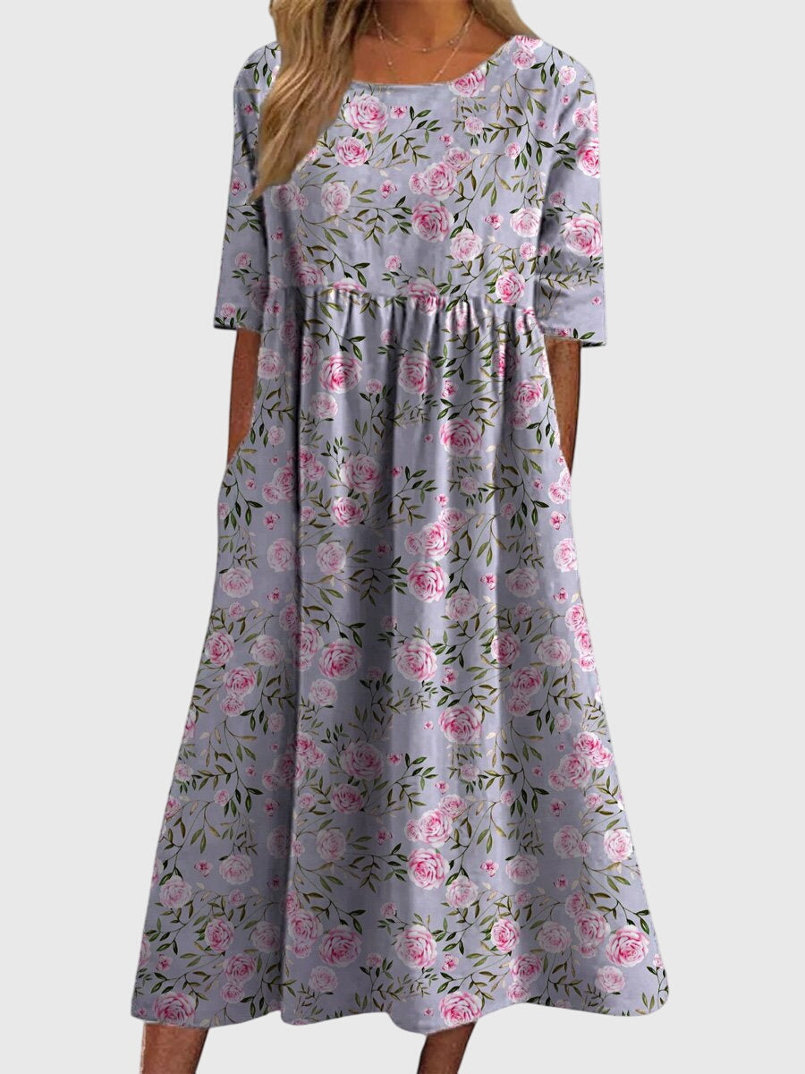 Prynnah | Patterned Relaxed Midi Dress with Pockets