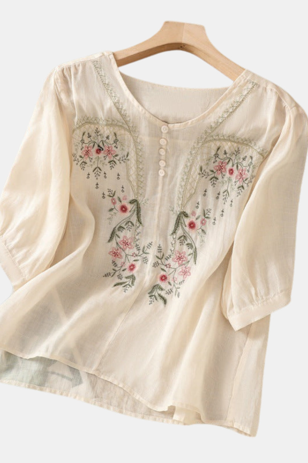 Qarylossa | Embroidered Blouse with Button Front Detail