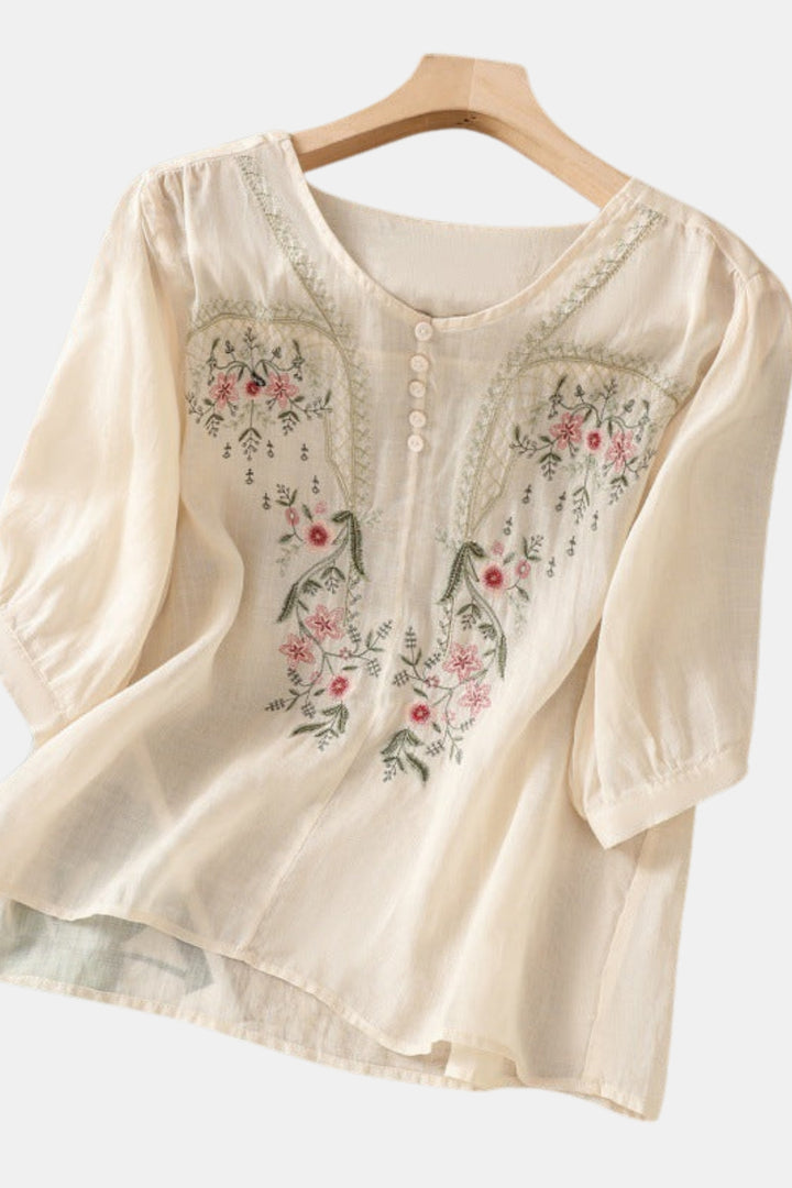 Qarylossa | Embroidered Blouse with Button Front Detail
