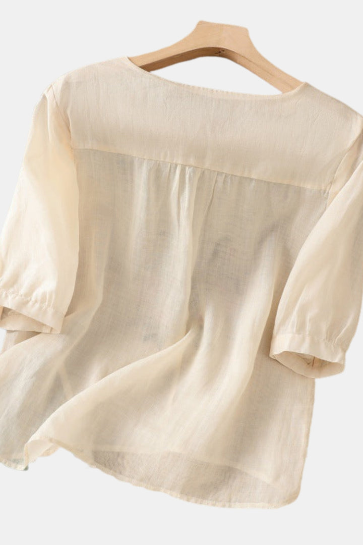 Qarylossa | Embroidered Blouse with Button Front Detail