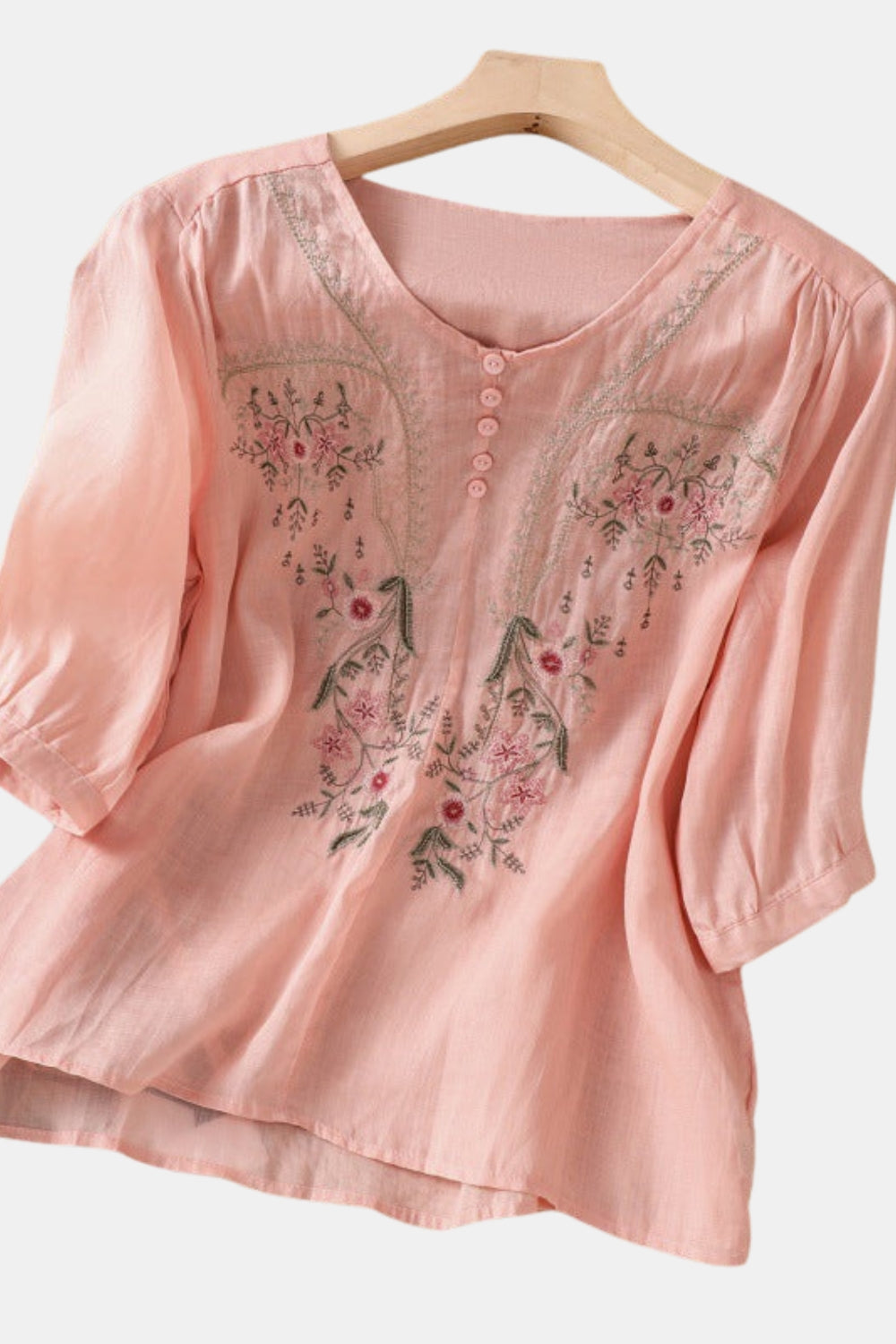 Qarylossa | Embroidered Blouse with Button Front Detail